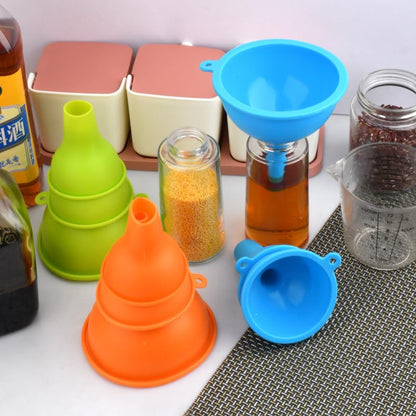 4 Pcs Multicolor Reusable Kitchen Funnel Set - Food Grade Silicone Collapsible Funnel, Funnels for Kitchen Use Filling Water or Powder, Liquid Transfer