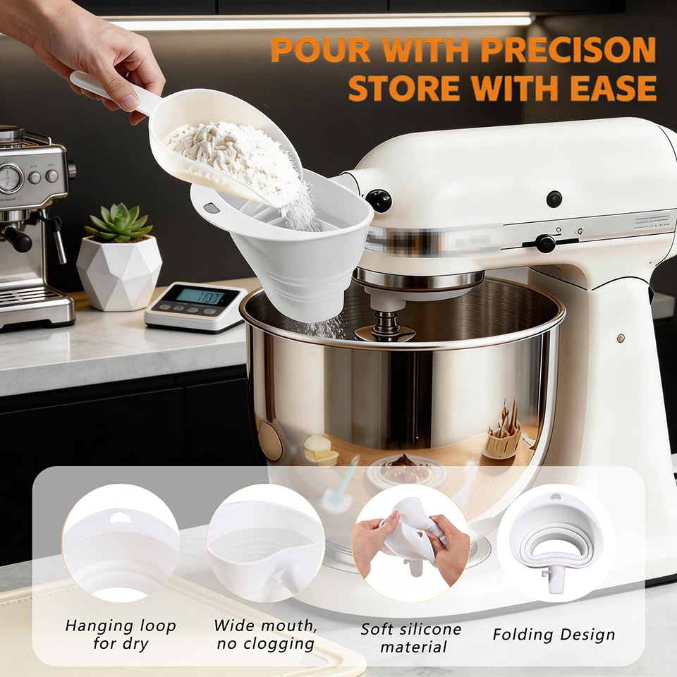 3PC Silicone Flour Funnel for Kitchen Aid Mixer Kitchen Aid Bowl Covers Mixer Bowl Cover,Kitchen Aid Bowl Cover Prevents Food from Spilling Over,Funnel for Kitchen Aid Mixer Foldable Wide Mouth Design - color: 3Pack