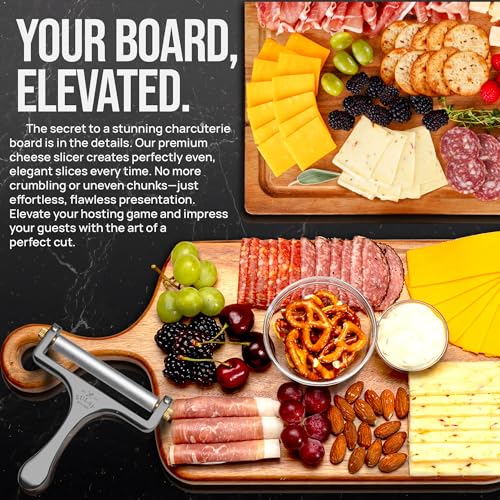 Zulay Kitchen Stainless Steel Wire Cheese Slicer - Adjustable Hand Held Cheese Cutter with 2 Extra Wires - Premium Cheese Shaver For Mozzarella, Cheddar, Gruyere - Cheese Cutter with Wire (Gunmetal) - color: Gunmetal
