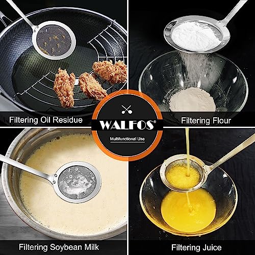 Walfos Skimmer Spoon,304 Stainless Steel Fine Mesh Strainer,Foam Strainer Oil Filter,Ultra Fine Mesh Strainer Perfect For Separation Of The Floating Foam,Fat,Set fo 2 - style: 2pcs (3") Skimmers