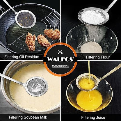 Walfos Skimmer Spoon,304 Stainless Steel Fine Mesh Strainer,Foam Strainer Oil Filter,Ultra Fine Mesh Strainer Perfect For Separation Of The Floating Foam,Fat,Set fo 2 - style: 2pcs (3") Skimmers