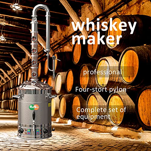YUEWO 110V Electric 304 Stainless Steel Alcohol Distiller Flute Reflux Column Still with Sight Glasses Wine Making Kit for DIY Whisky Wine Brandy Gin - size: 65Liters/17Gal-Copper
