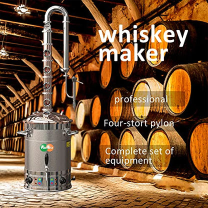 YUEWO 110V Electric 304 Stainless Steel Alcohol Distiller Flute Reflux Column Still with Sight Glasses Wine Making Kit for DIY Whisky Wine Brandy Gin - size: 65Liters/17Gal-Copper