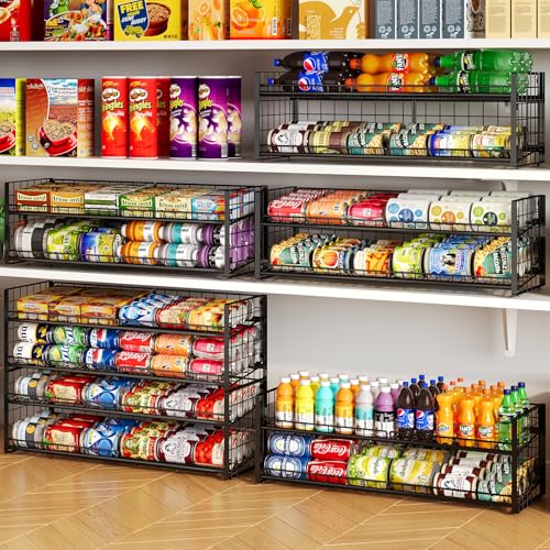 2-Pack Stackable Can Organizer for Pantry Shelf, Adjustable Extra-Long Rolling Can Rack for Kitchen Cupboard Storage, Sturdy Standing Can Holder for Canned Food Goods Soda up to 100, 2 Tier, Black - style: Length(30'' W)-2 Pack