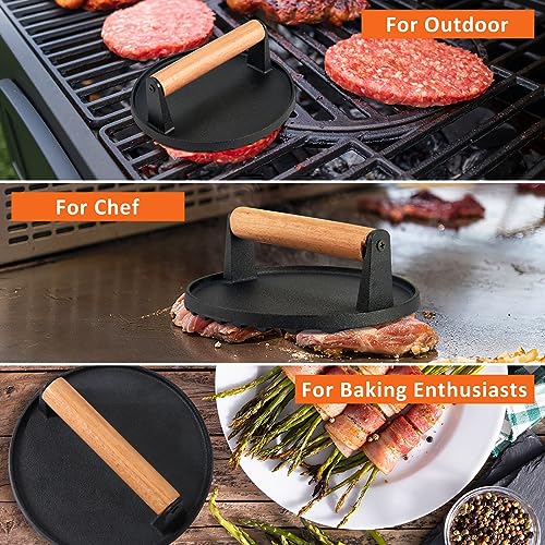 Leonyo Smash Burger Kit, 12" Basting Cover for Griddle, Round Cast Iron Bacon Press Cheese Melting Dome Lid BBQ Accessories for Outdoor Flat Top Grill, Kitchen Cooking