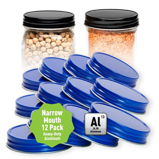 AllSpice Rust-Proof Narrow Mouth Aluminum Metal Mason Jar Lids Leak-Proof 12-Pack (Blue Narrow) - color: Blue, size: Narrow Mouth