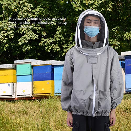 Professional Beekeeping Jacket with Ventilated Veil Double Zipper Design Protective Bee Suit Smock for Apiary Work Beekeepers White Gray Poly Cotton Blend Adjustable Fit Dur (Gray) - color: Gray