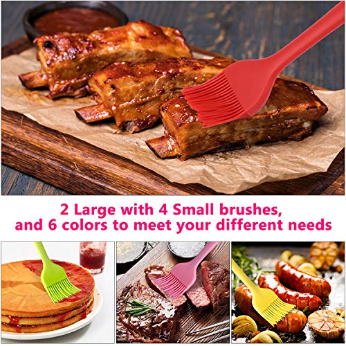 Hhyn Silicone Basting Brush Set 6 Pack Heat Resistant Pastry Brushes Spread Oil Butter Sauce for BBQ Grill Barbeque Kitchen Baking Cooking Pastries, 2 Large & 4 Small - color: 6 Pcs Multicolor