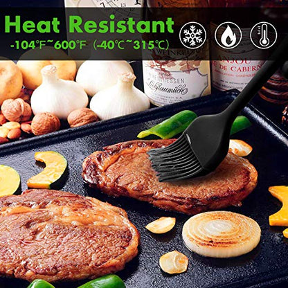 HOTEC 600℉ Heat Resistasnt Basting Brushes, BPA Free Silicone Pastry Brush, Spread Oil Butter Sauce Marinades for BBQ Grill Barbecue Baking Kitchen Cooking Dishwasher Safe (Black 2) - color: Black 2