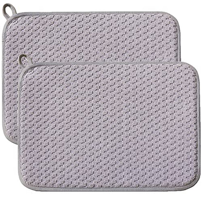 Dish Drying Mats for Kitchen Counter 2 Pack, Dish Drying Pads Absorbent, Washable Microfiber Dishes Drainer Mats (Grey) - color: Gray