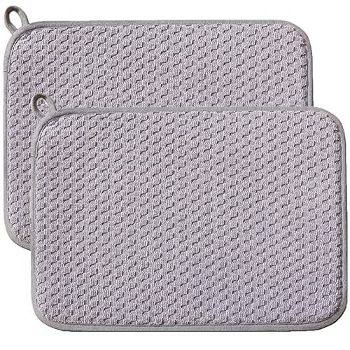 Dish Drying Mats for Kitchen Counter 2 Pack, Dish Drying Pads Absorbent, Washable Microfiber Dishes Drainer Mats (Grey) - color: Gray