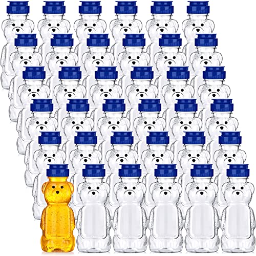 Thenshop 36 Pcs 8 oz Honey Jar Plastic Empty Bear Bottle Dispenser Clear Transparent Honey Containers Bear Cup Squeeze Bottle with Flip Top Lid for Storing Dispensing(Blue Lid) - color: Blue Lid