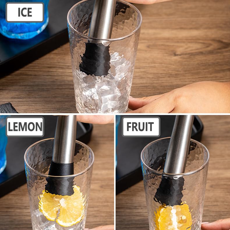 2Pcs Muddler for Cocktails 10 Inch - Stainless Steel and Wooden Drink Muddlers for Mojitos Mint & Fruit Based Drinks - Bartender Tool for Bars and Home - color: 2pack-a