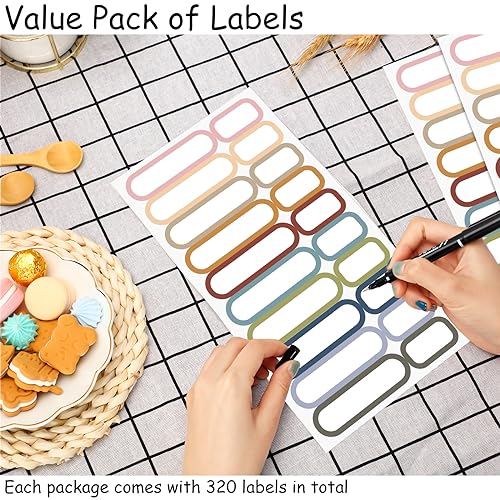 Outus 320 Pcs Waterproof Removable Labels with Makers Pen Self Adhesive Label Stickers for Water Bottles Spice Food Containers Jars Pantry Restaurant Storage(Morandi Color)