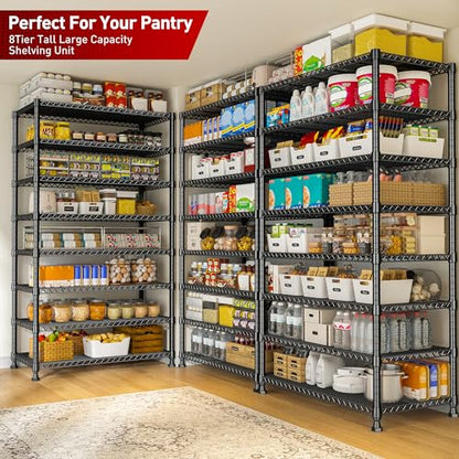 REIBII 8 Tier Metal Shelving 75"H Storage Shelves Tall Wire Shelving Unit Adjustable Detachable Storage Shelves for Laundry Pantry Kitchen Commercial school 1040LBS Storage Rack 75"H X 35"W X 14"D - size: 【8 Tier】75"H X 35"W X 14"D