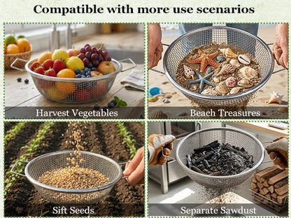 3PCS Soil Sifter for Gardening with Handles - Rock Compost Dirt Sifter for 5 Gallon Bucket, 1/4in,1/8in,3/8in Mesh Garden Sifting Screen Gravel Sawdust Vermicompost with Repotting Mat - size: 3-Piece Set (1/4", 1/8", 3/8" Mesh)