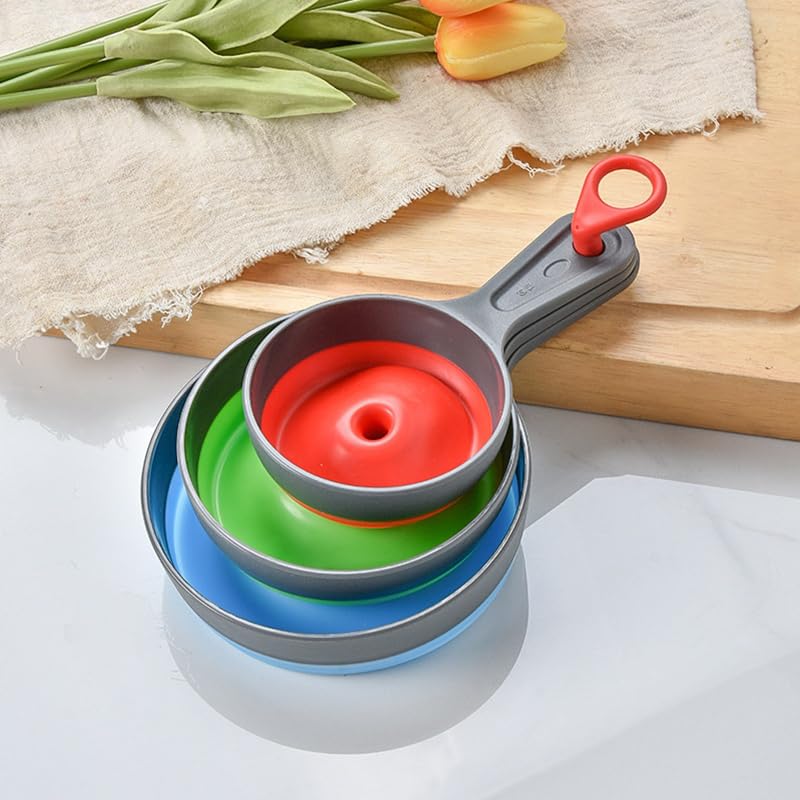 Canning Funnel Set of 3, Large Medium and Small Mouth Size Collapsible Funnel for Transfer Jam Juice Spices and Oil, Filling Mason Jar Supplies Tools Kit, Kitchen Gadget Accessories, Blue, Green, Red