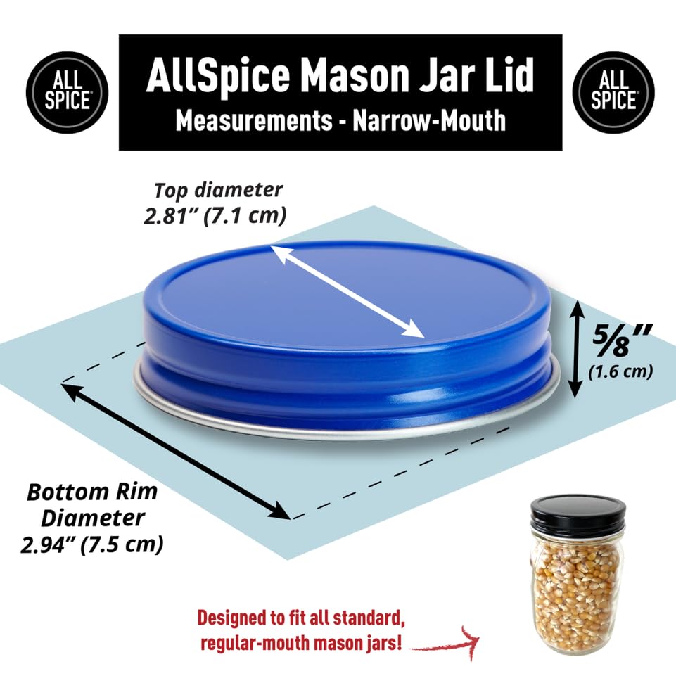 AllSpice Rust-Proof Narrow Mouth Aluminum Metal Mason Jar Lids Leak-Proof 12-Pack (Blue Narrow) - color: Blue, size: Narrow Mouth