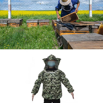 Beekeeping Jacket, Ultra Lightweight Half Body Bee Suits Maximum Protection Beekeeper Jacket Camouflage Bee Keeper Suit with Veil Hood for Beginner Professional Beekeepers (Five Star Camouflage) - color: Five Star Camouflage