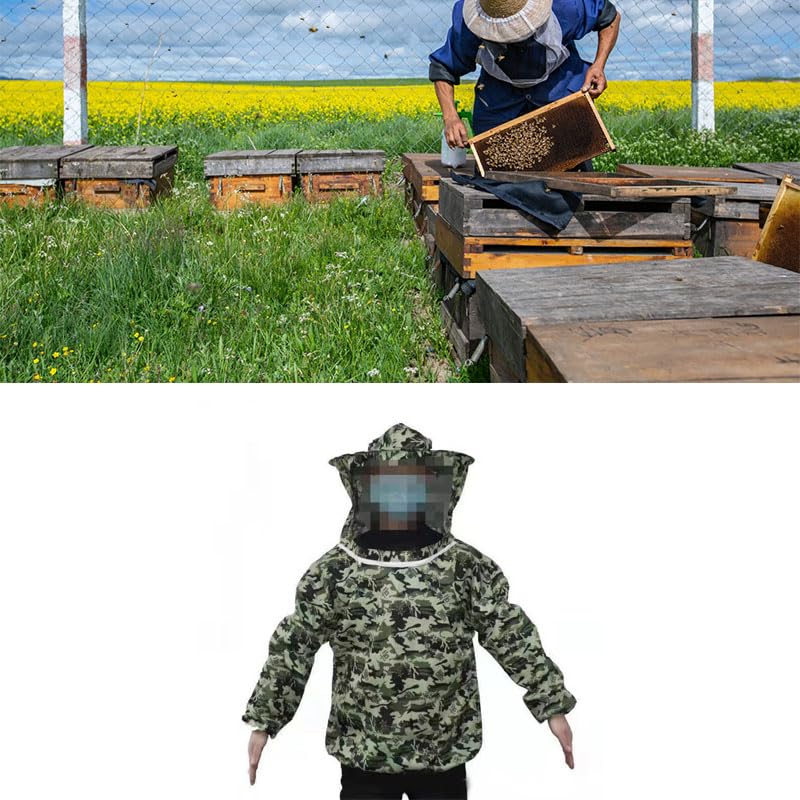 Beekeeping Jacket, Veil Hood Beekeeper Suit Jacket, Ultra Lightweight Maximum Protection for Beginner Professional Beekeepers Camouflage - color: Five Star Camouflage