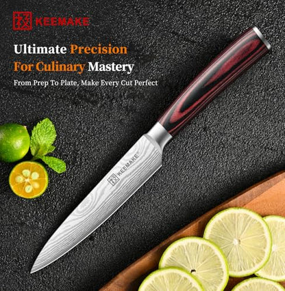 KEEMAKE 5 Inch Paring Knife - Ultra Sharp High Carbon Stainless Steel, Tomato Knife for Fruit Cutting & Peeling with Ergonomic Utility Handle