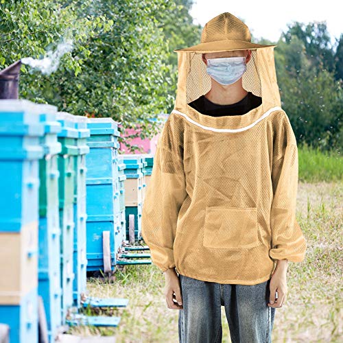 Beekeeping Jacket, Bee Suit Bee Jacket with Veil Professional Ventilated Beekeeper Suit Beekeeping Tools (Orange and Yellow) - color: Orange and Yellow