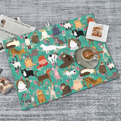 Cat Dish Drying Mat For Kitchen Microfiber Drying Mats Absorbent Reversible Dish Pad Draining Mats For Countertop Coffee Mats 18x24 Inch - color: Cat