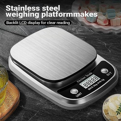 GRAM PRES Food Kitchen Scale Digital Weight Grams and Oz 3kg/0.1g | Professional Small Digital Kitchen Food Scales for Weight Loss - color: Silver-K1905-3kg