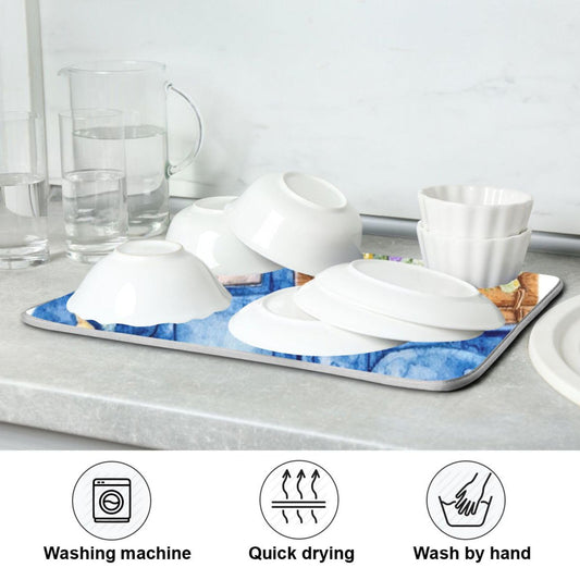 Kcldeci Blue Truck with Easter Bunnies Dish Drying Mat Kitchen Counter Mat Draining Mat Kitchen Accessories Dish Rack Pad for Dishes, Utensils, Countertops, Sinks 16x18in - color: blue truck with easter bunnies, size: 16x18in
