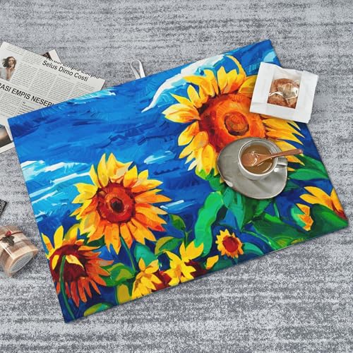 Sunflower Dish Drying Mat for Kitchen Counter Microfiber Super Absorbent Non-Slip Dish Drying Pad for Countertops Dishes Utensils Stylish Quick-Dry Machine Washable 18x24 Inch - color: Sunflower