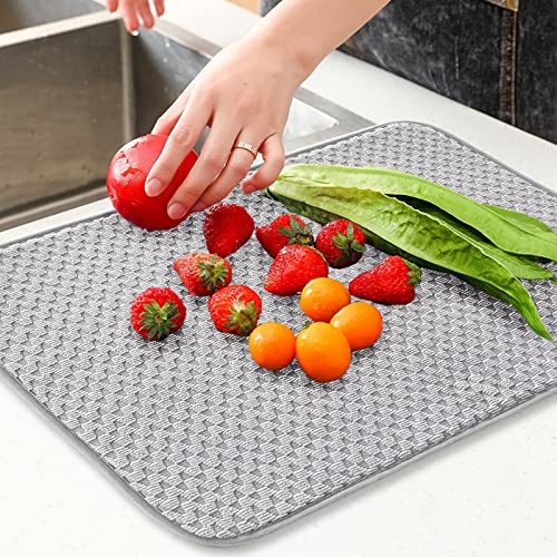 2 Pack Microfiber Dish Drying Mat,24*17 inch Absorbent Dish Drainer Kitchen Counter,Large Size Dish Drying Pad for Countertops,Sinks,Draining Racks(Gray) - size: 2PCS 24*17 inch