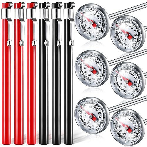 Xuhal 6 Pcs Stainless Steel Kitchen Thermometer with 5 Inch Long Stem 1 Inch Dial Thermometer Milk Frothing Food for Oven Probe Meat Grill BBQ Cooking Chocolate Water(Black, Red) - color: Black, Red