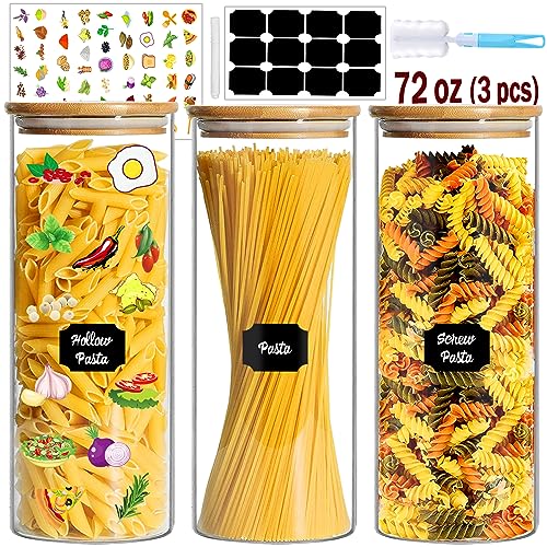 BGraceyy Glass Jars with Bamboo Lids, 72oz 3Pcs Kitchen Glass Containers with Bamboo Lids, Airtight Glass Pantry Storage Containers with Lids for Spaghetti, Pasta, Rice, Nuts, Flour, Bean, Dry Foods - size: 72 oz 3 pcs