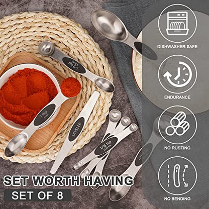 Aovchei 8 PCS Magnetic Measuring Spoons Set, Dual Sided, Stainless Steel Small Tablespoon, Teaspoons, Fits in Spice Jars, for Dry and Liquid, Black - size: 8pcs-black