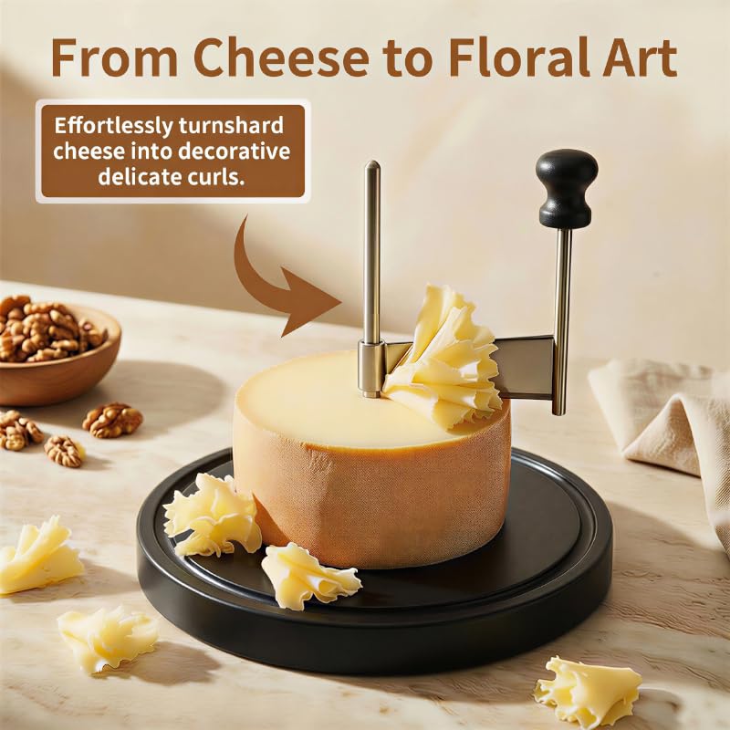 ZZXLLLO Girolle Cheese Curler Shaver Wheel – Stainless Steel Cheese Slicer Flower Maker Tool for Tête de Moine – Black Marble Base with Dome Lid - color: Black