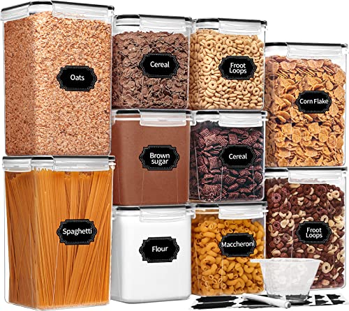 Skroam 10 Pack Flour Sugar Storage Containers, Large Airtight Food Storage Containers with Lids, BPA Free Kitchen Pantry Organization and Storage for Flour, Sugar, Bulk Food, Black