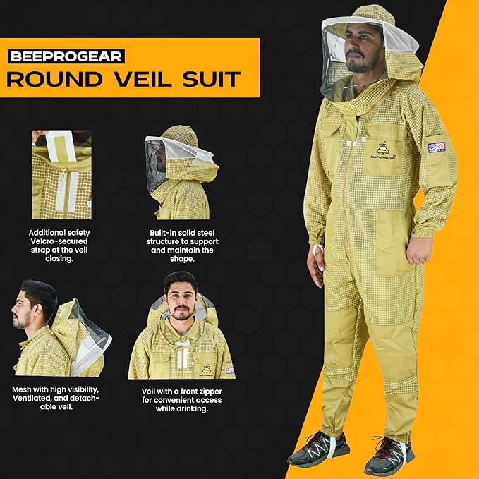 3-Layer Ultra Ventilated Mesh Beekeeping Suit for Men & Women with Veil Sting-Proof Bee Suit with Leather Gloves & Bag - color: Brown 2, size: 3X-Large