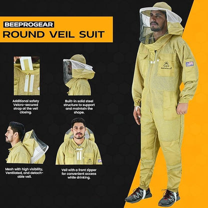 3-Layer Ultra Ventilated Mesh Beekeeping Suit for Men & Women with Veil Sting-Proof Bee Suit with Leather Gloves & Bag - color: Brown 2, size: 3X-Large