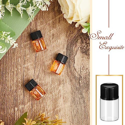 Lallisa 100 Pcs 2 ml Glass Vials with Black Screw Caps and Plastic Stoppers, 1/2 Dram Clear Small Leakproof Bottles Bulk, Mini Liquid Sample Vials for Essential Oils, Sample, DIY Craft - color: Clear with Black Cap, size: 2 ml