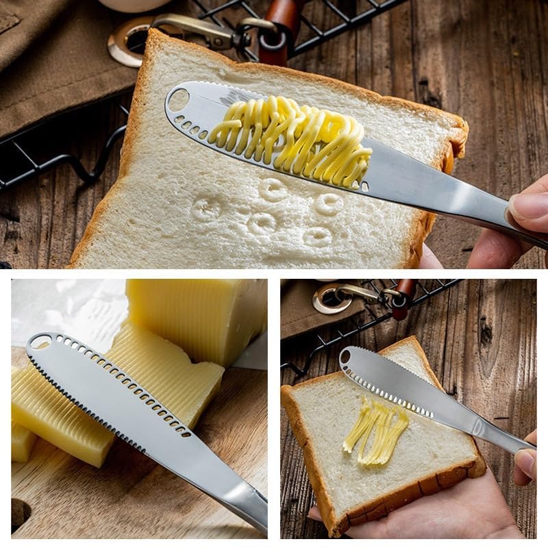 Stainless Steel Butter Spreader, Butter Knife, 3-in-1 Knife Butter Spreader & Kitchen Gadget, Cold Butter Spreader, Curler & Micro Grater