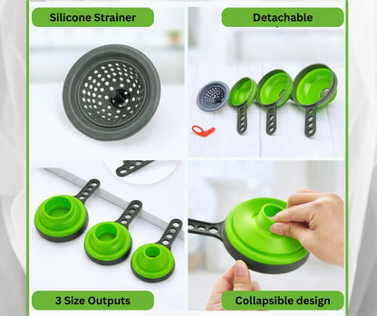 Collapsible Funnel Set of 3 | Silicone Pot Edge Soup Pour Spout | Food Grade Silicone Canning Funnels for Kitchen Use – Wide & Regular Mouth Mason Jars, |Canning, Easy Liquid Transfer