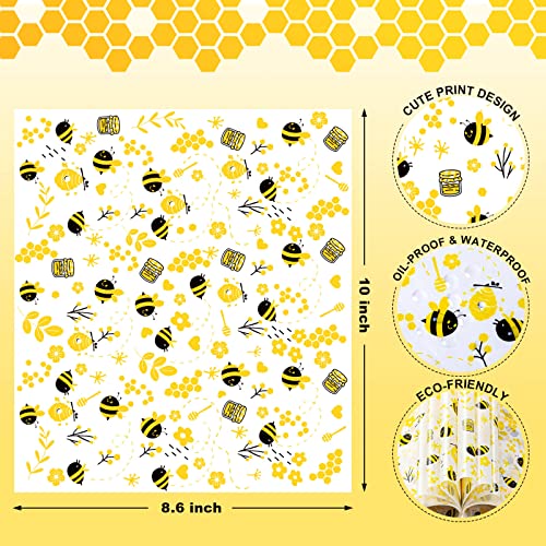100 Pcs Wax Paper Sheets for Food, Bee Day Wax Paper Sandwich Wrap Deli Wraps, Waterproof Oil-proof Picnic Basket Liners with Bee Pattern for Kitchen - color: Bee