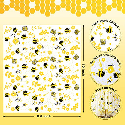 100 Pcs Wax Paper Sheets for Food, Bee Day Wax Paper Sandwich Wrap Deli Wraps, Waterproof Oil-proof Picnic Basket Liners with Bee Pattern for Kitchen - color: Bee