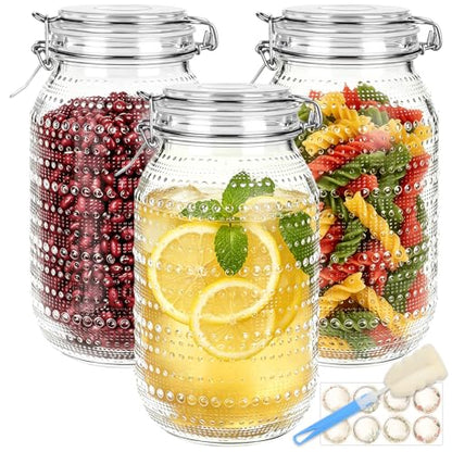 Alotpower 64 oz Wide Mouth Mason Jars with Airtight Lids 3 Pack | Half Gallon Canning Jars with Hinged Lids for Canning,Pickling,Pantry Organization,Fermentation,Dry Food and Storage - color: 64fl.oz 3pack