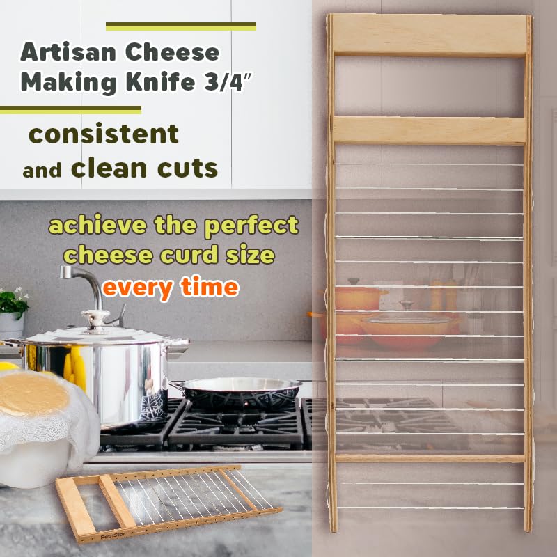 PetriStor Horizontal Cheese Curd Cutter for Cheese Making Cheese harp Cheese Curd Cutter Artisan Cheese Making Knife (3/4”) - size: 3/4”