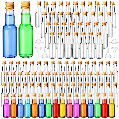 120 Pcs Mini Liquor Bottles Airtight Shot Miniature Empty Plastic Alcohol Spirit Shot Bottles with Funnels for Party Favors, Weddings(3.3 oz,Gold) - color: Gold, size: 3.3 oz