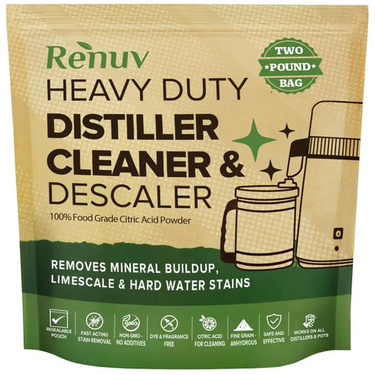 Renuv® Citric Acid for Cleaning & Descaling, 2LB Bulk | Powder Descaler For Water Distillers, Kettles, Pots, Boilers, Dispensers, Removes Limescale, Mineral Buildup, Hardwater Stain