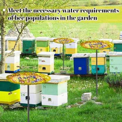 Bee Butterfly Water Station, MeyRolizn Metal Butterfly Puddler with Glass Marbles, Bee Bath Butterfly Feeders with 4 Prongs Base Stake for Outdoors Garden Yard Patio Decor(Ellipse) - style: Ellipse