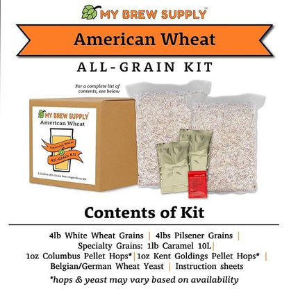 My Brew Supply American Wheat Brewing Kit | American Wheat & Pilsner Malt | Caramel Grain | Kent Goldings & Columbus Pellet Hops | Belgian/German Wheat Ale Yeast | 5 Gallon Advanced All Grain Home Brewing