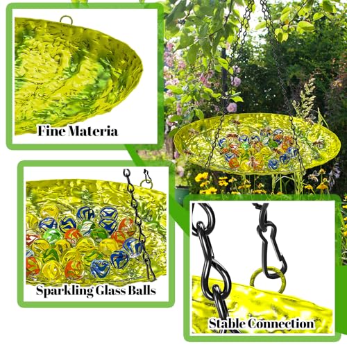 Bee Watering Station for Outside, Hanging Bee Butterfly Feeder for Garden, Metal Butterfly Puddler with Stone Texture Bee Drinking Bowl with Glass Marbles for Outdoors Yard Decor (Hanging-Ellipses) - style: hanging-ellipses
